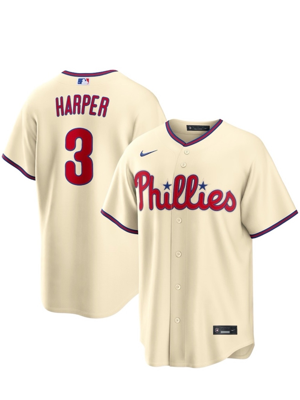 Great Condition Like New Nike MLB Kids Phillies Cream Jersey w Red & Blue Trim